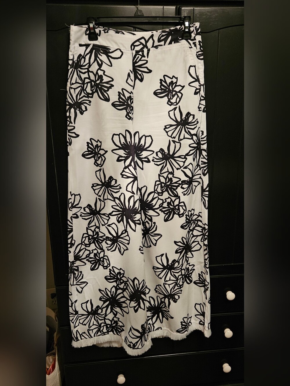 Forever 21 Black and White Floral Flare Pants With  Fringe Hem. Very Chic.